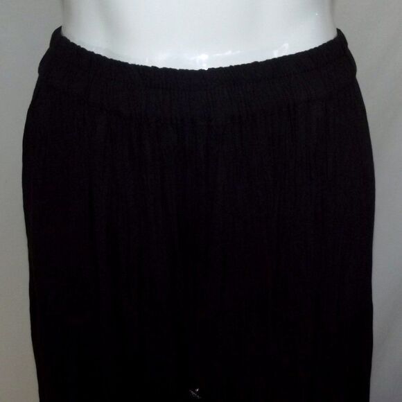 Vintage BROOM Skirt, S, BROWN Crinkled Rayon, Concho buttons, Elastic waist - Picture 5 of 13